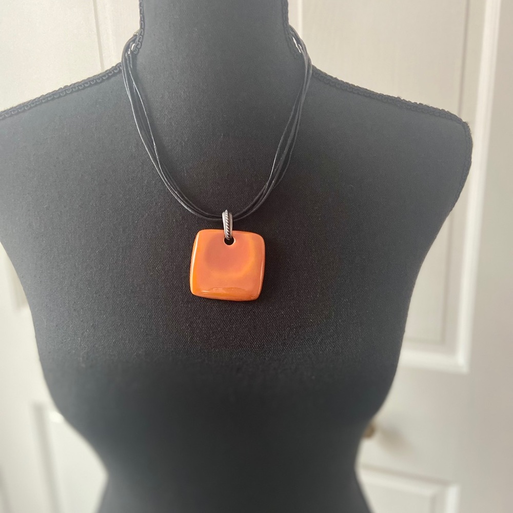 Chico's Black Corded Orange Pendant Necklace